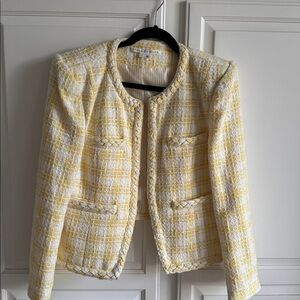Veronica Beard Bryne Yellow Tweed Open-Front Jacket Blazer 14